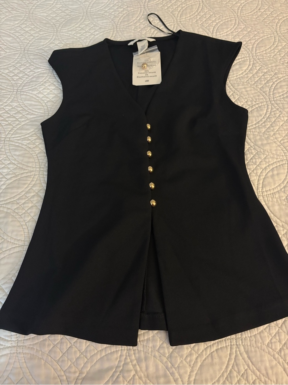 H&M Black Sleeveless V-Neck Top with Gold Buttons